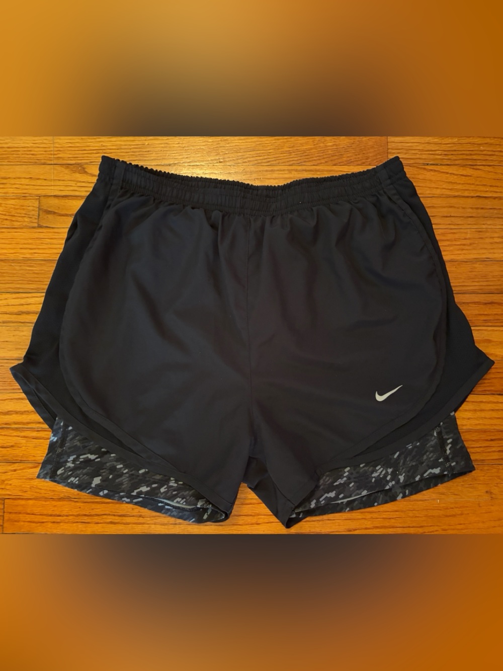 Nike Women’s Black DRI-FIT Athletic Shorts with Patterned Inner Liner